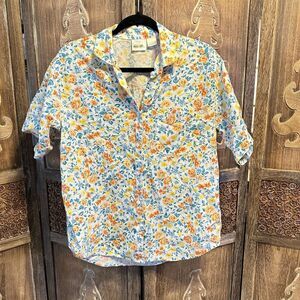 Vintage Pearl River Clothing Co  Womens L Floral Blouse Top Orange C13